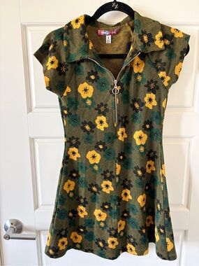 Urban Outfitters Olive Floral Zip-Front Mini Dress